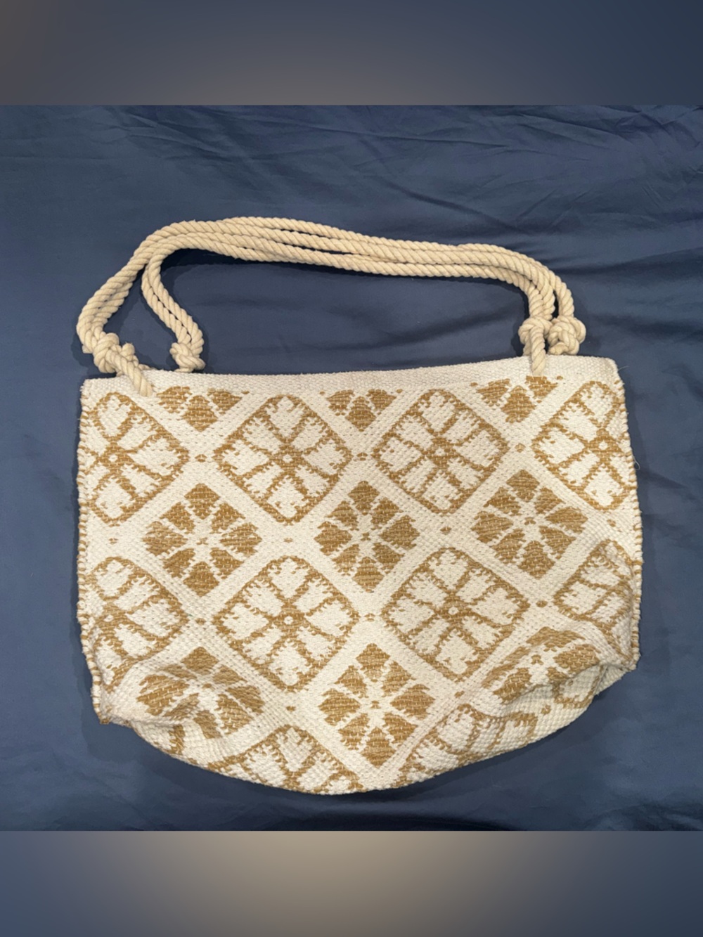 Woven Diamond Pattern Tote Bag in Cream and Tan